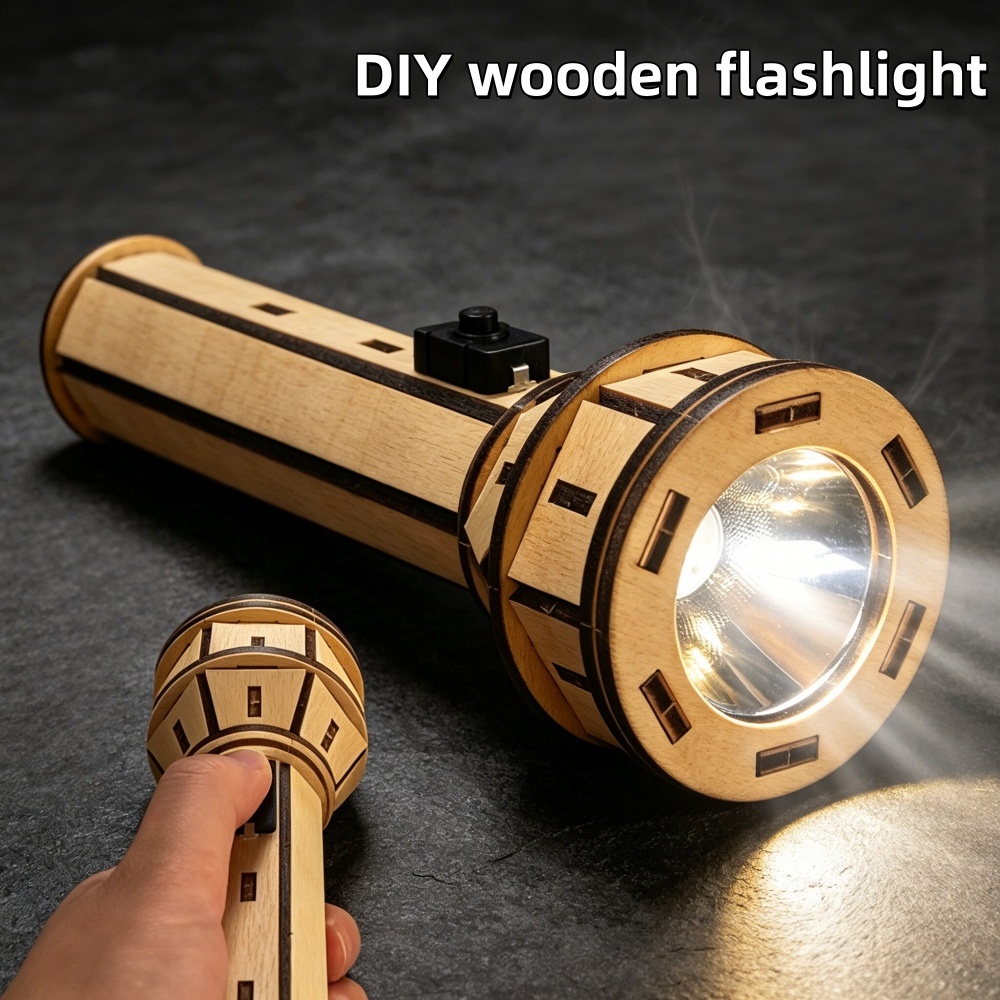 Science Project Physics - Holz-DIY-Taschenlampen-Puzzle-Set STEM Lehrreiches Handgefertigtes Montage-Physikprojekt für
