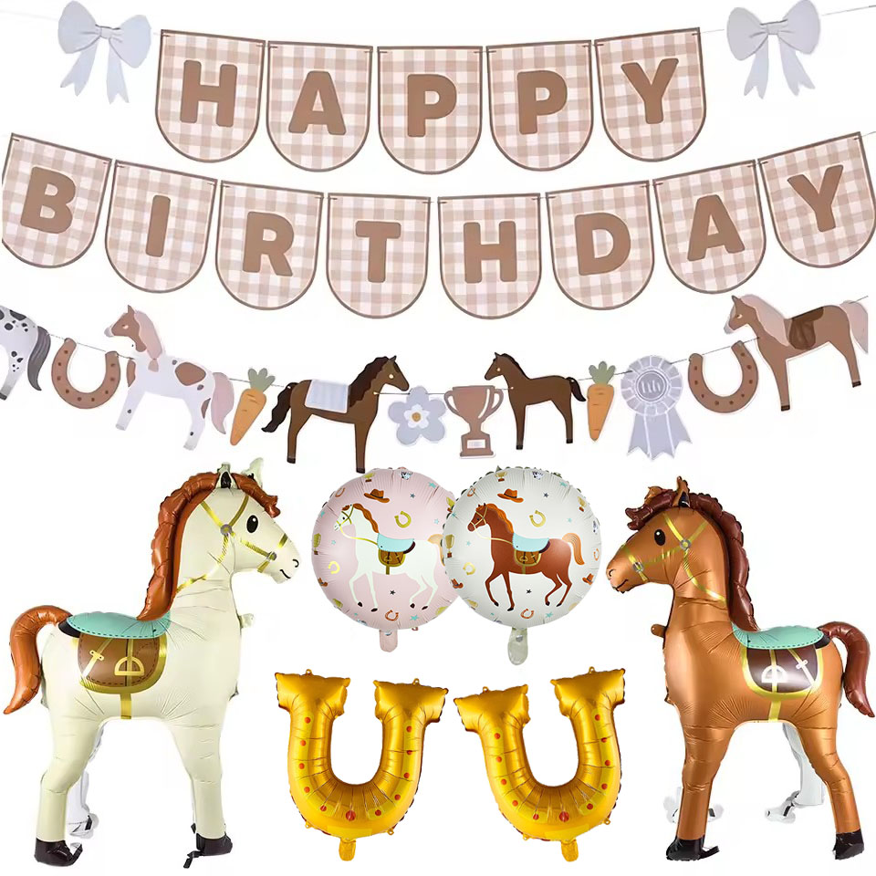 Science Of Happiness - Pferde-Geburtstagsdekorationen, Happy-Birthday-Banner, Ballon-Pferde-Girlanden, Cowboy-Thema, Babyparty-Deko, Kinder-Pferde-Party-Zubehör