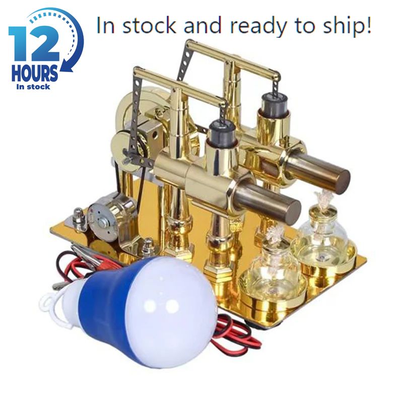 Science And Invention - Zweizylinder-Stirlingmotor-Modell, Generator, Dampfmaschine, Modell, Physik-Experiment, populärwissenschaftliches